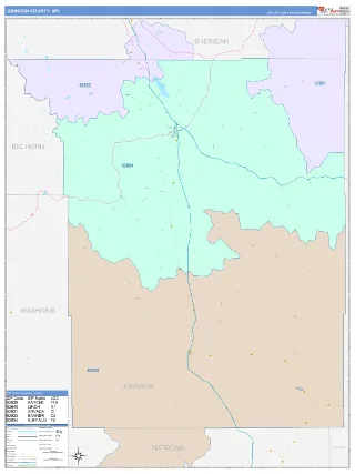 Johnson County, WY ColorCast style ZIP Code wall map