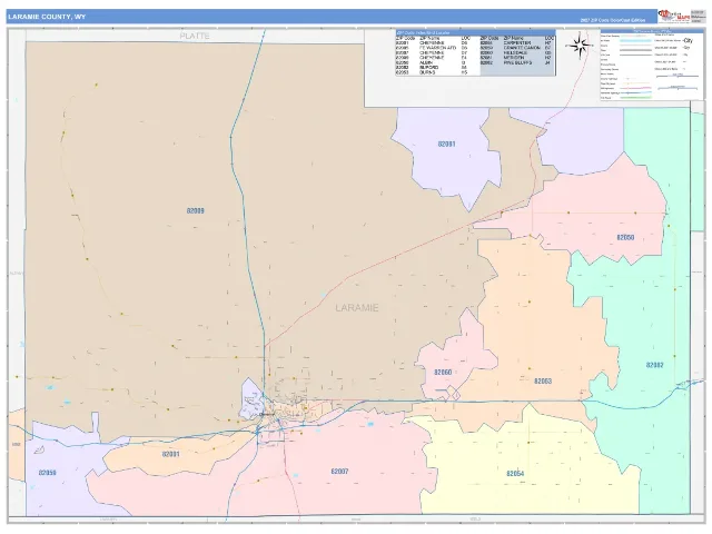 Laramie County, WY ZIP Code Wall Map, ColorCast style