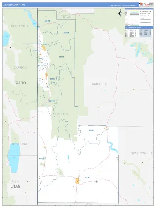 Lincoln County, WY Business Reference style ZIP Code wall map