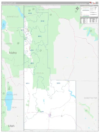 Lincoln County, WY Classic style ZIP Code wall map