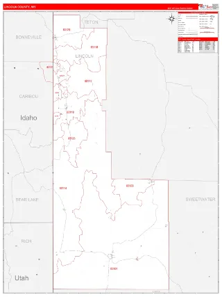 Lincoln County, WY RedLine style ZIP Code wall map