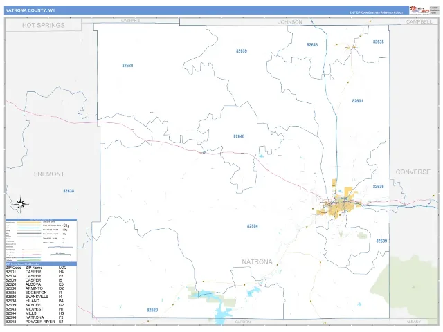 Natrona County, WY ZIP Code Wall Map, Business Reference style