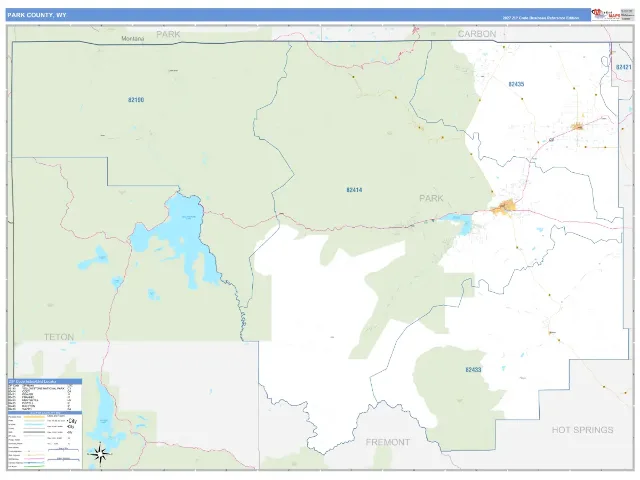 Park County, WY ZIP Code Wall Map, Business Reference style