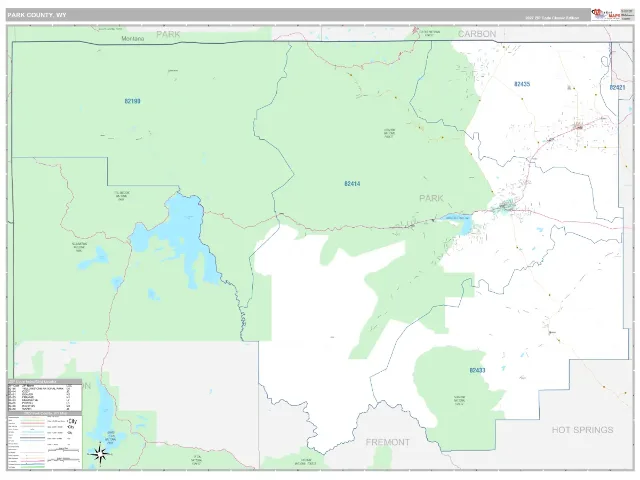 Park County, WY ZIP Code Wall Map, Classic style