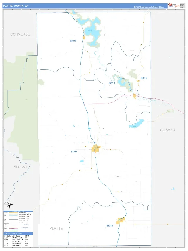 Platte County, WY ZIP Code Wall Map, Business Reference style