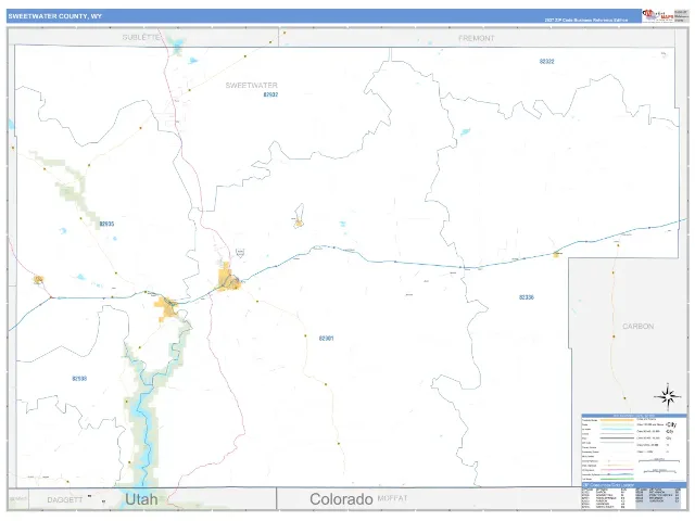 Sweetwater County, WY ZIP Code Wall Map, Business Reference style