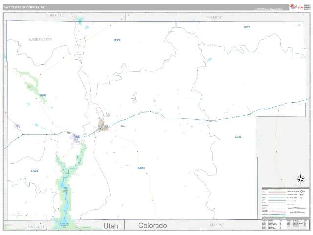 Sweetwater County, WY ZIP Code Wall Map, Classic style