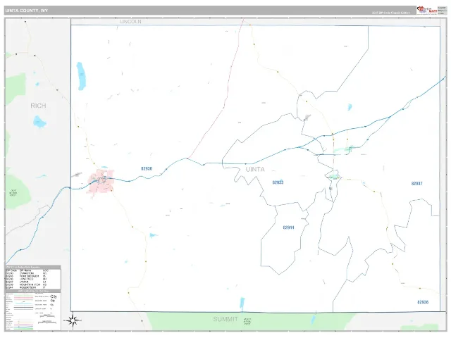 Uinta County, WY ZIP Code Wall Map, Classic style