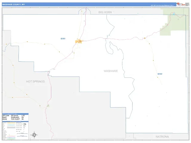 Washakie County, WY ZIP Code Wall Map, Business Reference style