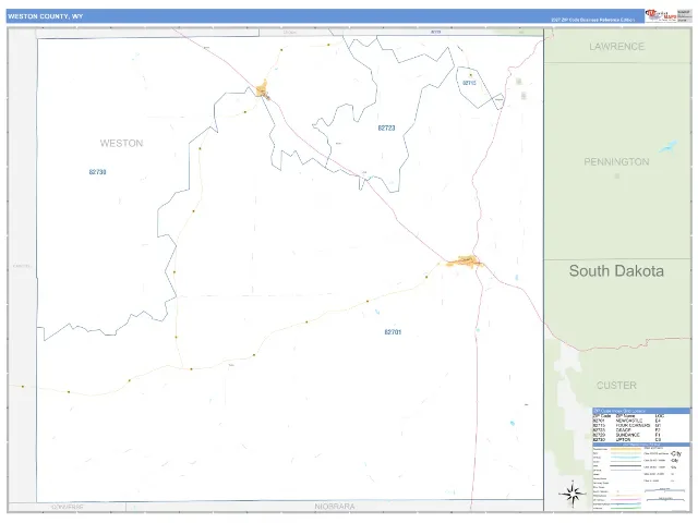 Weston County, WY ZIP Code Wall Map, Business Reference style