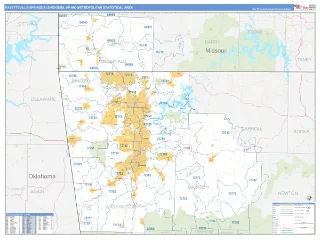 Fayetteville-Springdale-Rogers Metro Area Business Reference style ZIP Code wall map
