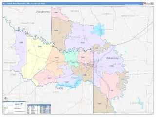 Texarkana Metro Area ColorCast style ZIP Code wall map