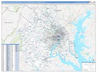 Washington-Arlington-Alexandria Metro Area Business Reference style ZIP Code wall map