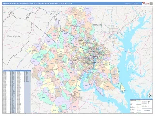 Washington-Arlington-Alexandria Metro Area ColorCast style ZIP Code wall map