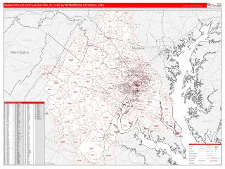 Washington-Arlington-Alexandria Metro Area RedLine style ZIP Code wall map