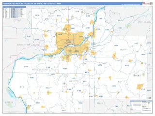Davenport-Moline-Rock Island Metro Area Business Reference style ZIP Code wall map