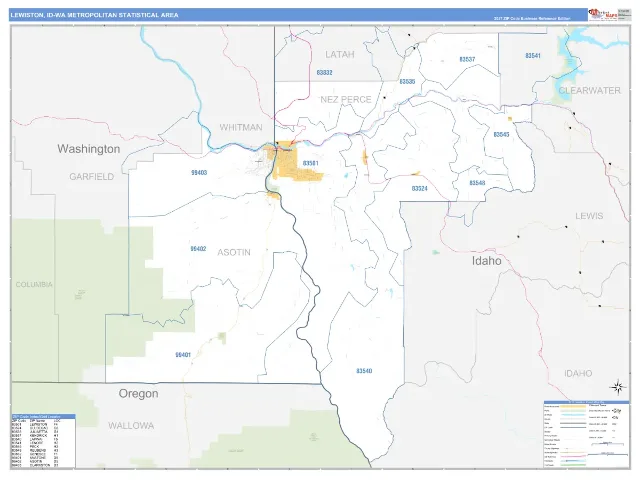 Lewiston Metro Area ZIP Code Wall Map, Business Reference style