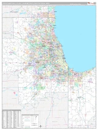 Chicago-Naperville-Elgin Metro Area Classic style ZIP Code wall map