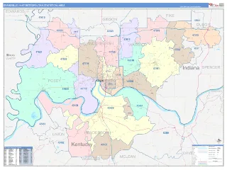 Evansville Metro Area ColorCast style ZIP Code wall map