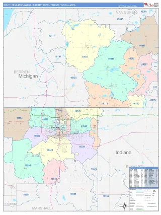 South Bend-Mishawaka Metro Area ColorCast style ZIP Code wall map