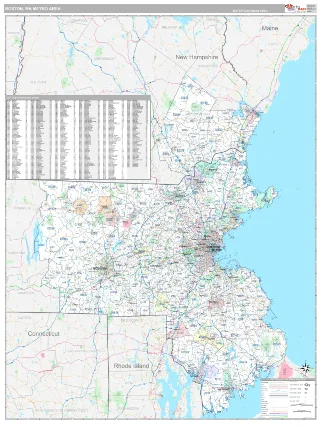 Boston-Cambridge-Newton Metro Area Classic style ZIP Code wall map