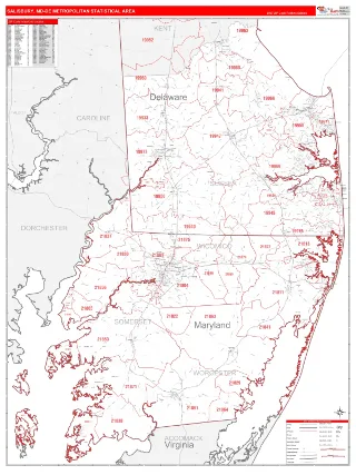 Salisbury Metro Area RedLine style ZIP Code wall map