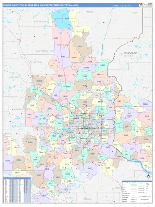 Minneapolis-St. Paul-Bloomington Metro Area ColorCast style ZIP Code wall map