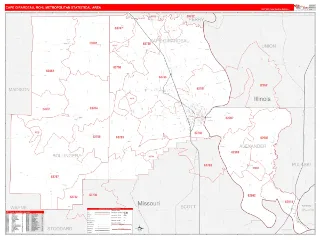 Cape Girardeau Metro Area RedLine style ZIP Code wall map
