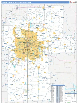 Kansas City Metro Area Business Reference style ZIP Code wall map