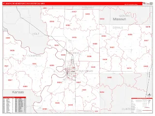 St. Joseph Metro Area RedLine style ZIP Code wall map