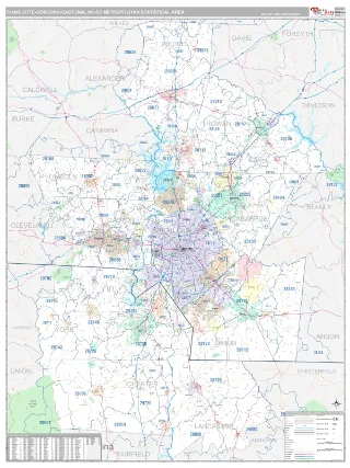 Charlotte-Concord-Gastonia Metro Area Classic style ZIP Code wall map