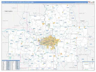 Omaha-Council Bluffs Metro Area Business Reference style ZIP Code wall map