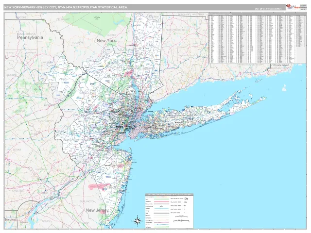 New York-Newark-Jersey City Metro Area ZIP Code Wall Map, Classic style