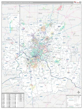 Cincinnati Metro Area Classic style ZIP Code wall map