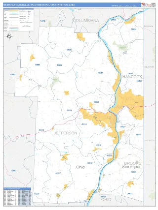 Weirton-Steubenville Metro Area Business Reference style ZIP Code wall map