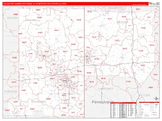 Youngstown-Warren-Boardman Metro Area RedLine style ZIP Code wall map