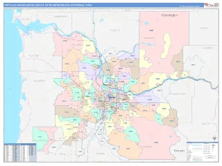 Portland-Vancouver-Hillsboro Metro Area ColorCast style ZIP Code wall map