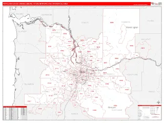 Portland-Vancouver-Hillsboro Metro Area RedLine style ZIP Code wall map