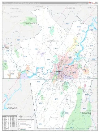 Chattanooga Metro Area Classic style ZIP Code wall map