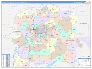 Memphis Metro Area ColorCast style ZIP Code wall map