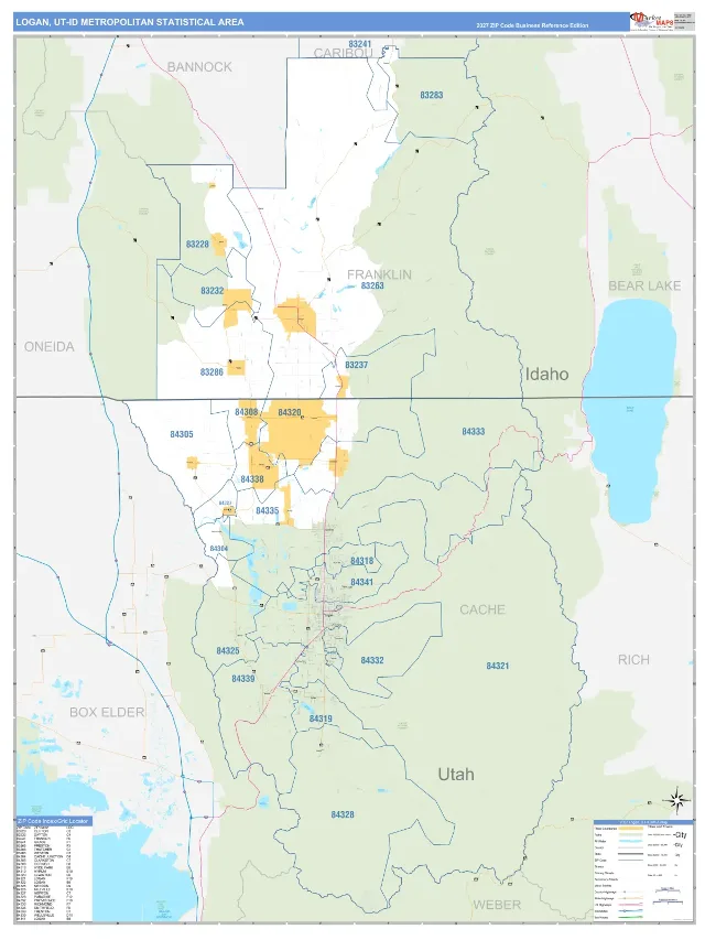 Logan Metro Area ZIP Code Wall Map, Business Reference style
