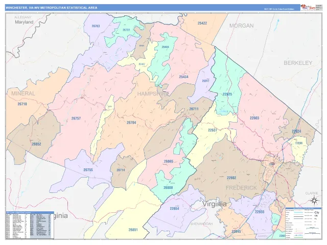 Winchester Metro Area ZIP Code Wall Map, ColorCast style