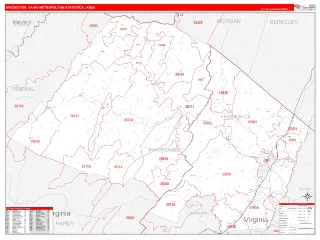 Winchester Metro Area RedLine style ZIP Code wall map