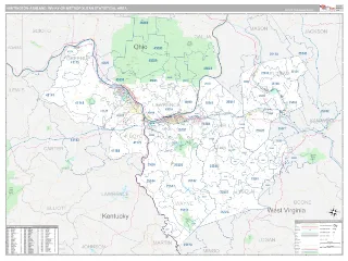 Huntington-Ashland Metro Area Classic style ZIP Code wall map