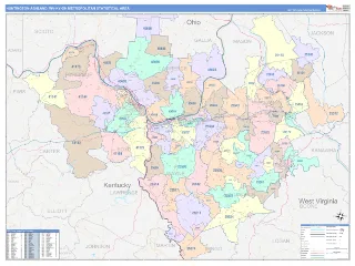 Huntington-Ashland Metro Area ColorCast style ZIP Code wall map