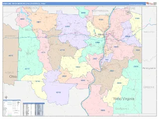 Wheeling Metro Area ColorCast style ZIP Code wall map