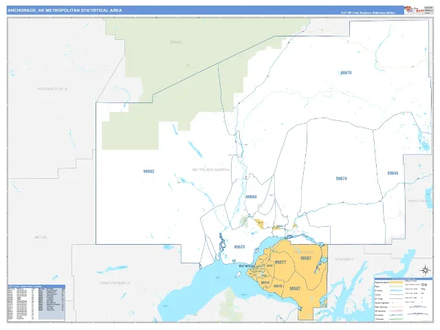 Anchorage Metro Area ZIP Code Wall Map, Business Reference style