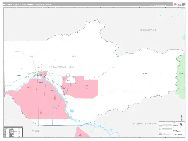 Fairbanks Metro Area ZIP Code Wall Map, Classic style