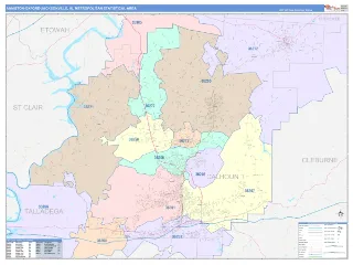 Anniston-Oxford-Jacksonville Metro Area ColorCast style ZIP Code wall map