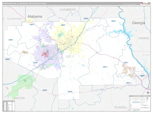Auburn-Opelika Metro Area ZIP Code Wall Map, Classic style